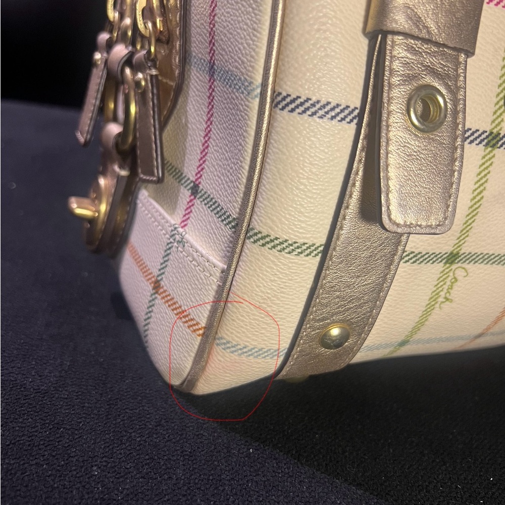 Coach XL Heritage Stripe Tattersal Double Zip Boston Satchel - Picture 10 of 11